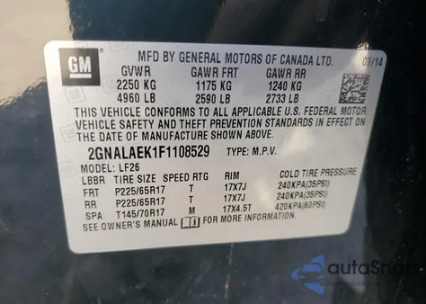 2015 Chevrolet Equinox Ls z USA, uszkodzony, nr VIN 2GNALAEK1F1108529